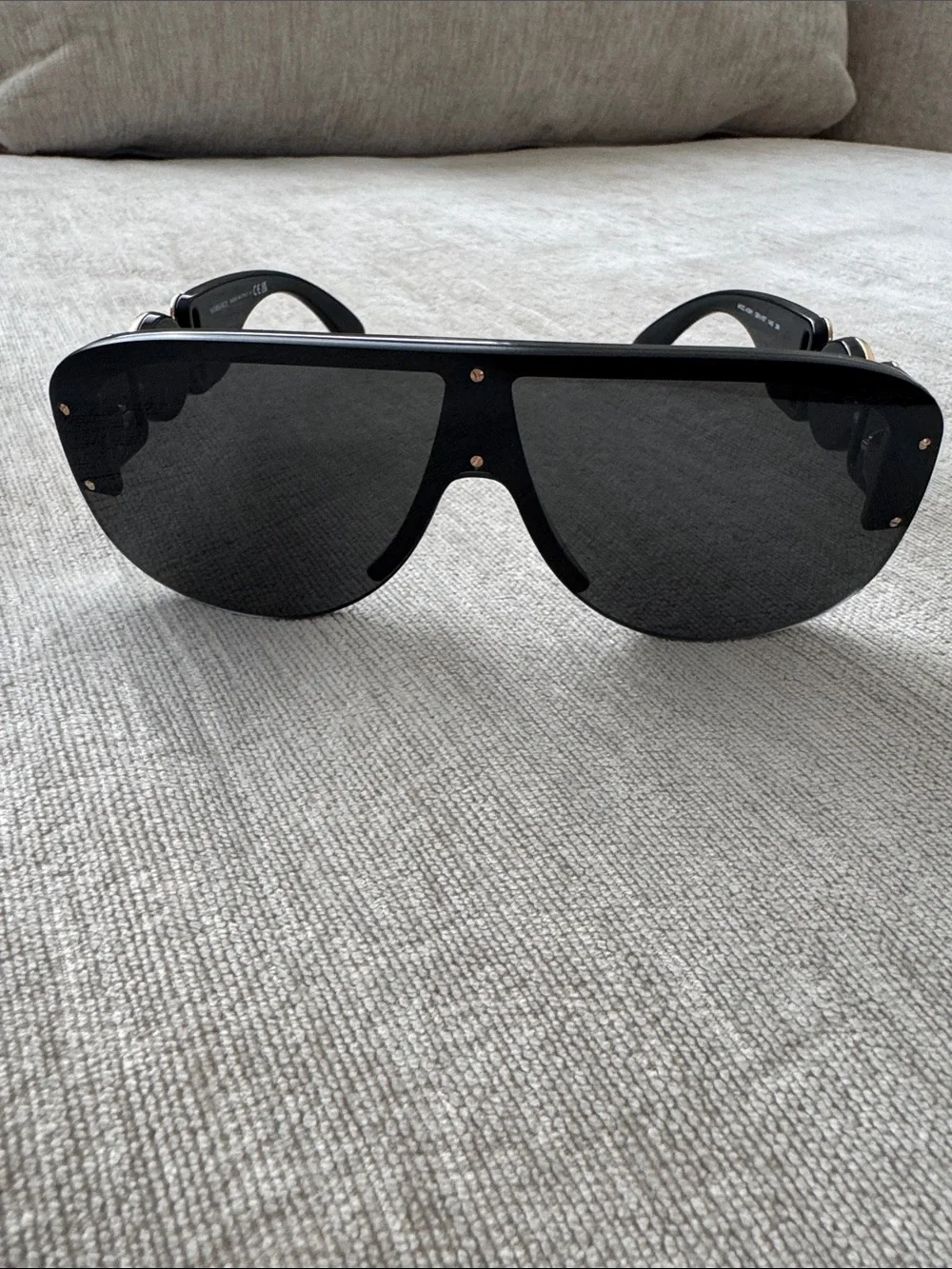 Versace Black Shield Sunglasses with Gold Medusa Side Emblems BNIB UNISEX